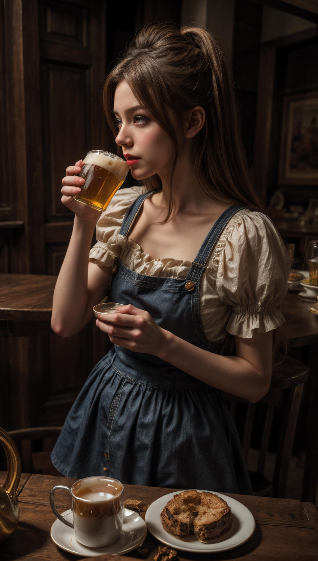 01872-4194203587-“Alice at a tea party by Thomas Kinkade, Alice in Wonderland, trending on Artstation” drinking beer, perfect composition, hyperr.png